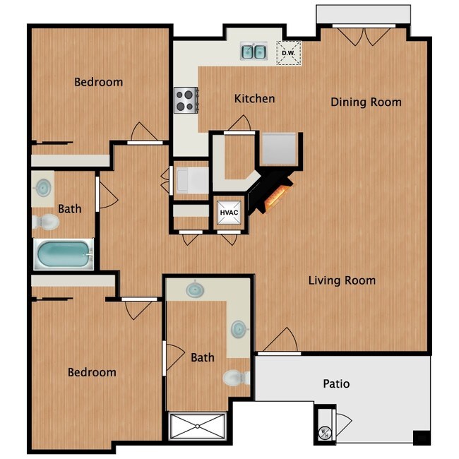 2 BR / 2 BA 6E floor plan
