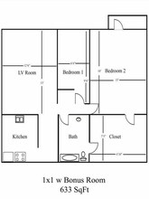 One Bed One Bath with Bonus Room floor plan