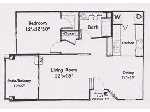 1 Bed 1 Bath floor plan