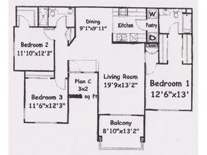 3 Bed 2 Bath floor plan