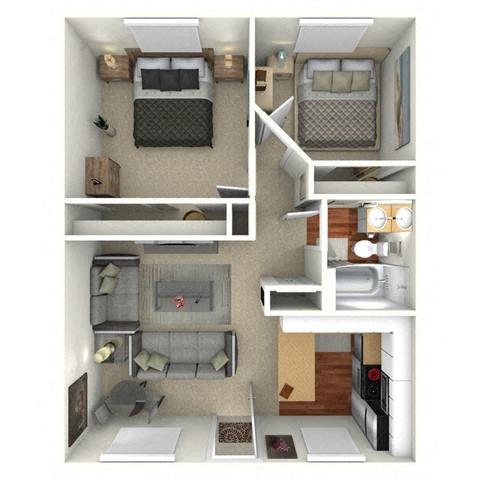2 Bed 1 Bath Up 101 floor plan