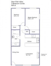 2 Beds, 1 Bath Model floor plan
