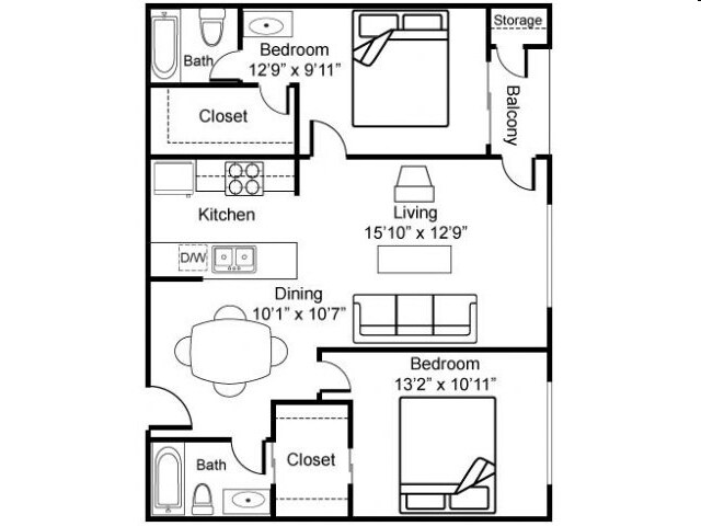 2 Bedroom 2 Bath 402 floor plan