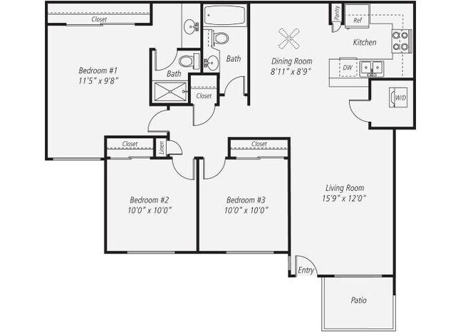 Three Bedroom Renovated 1337 floor plan
