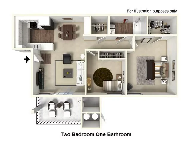 2 Bedroom 1 Bathroom floor plan