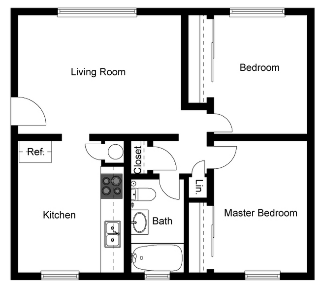 2 Bed 1 Bath 5920-01 floor plan