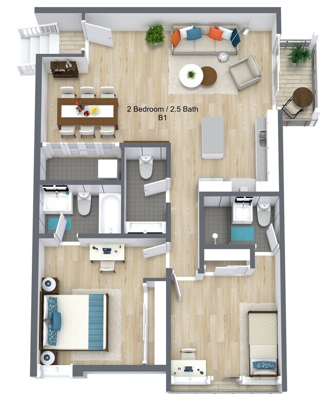 2 Bed 2.5 Bath | B1 | Corner Unit With Balcony... 2330-113 floor plan