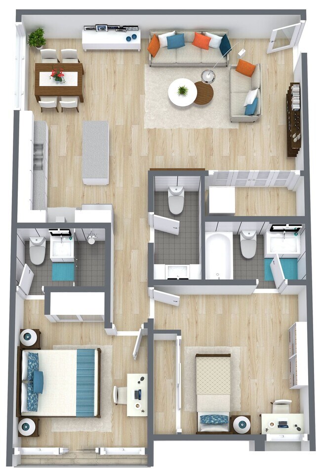 2 Bed 2.5 Bath | A1 | Corner Unit Floors 2 and 3 2330-304 floor plan