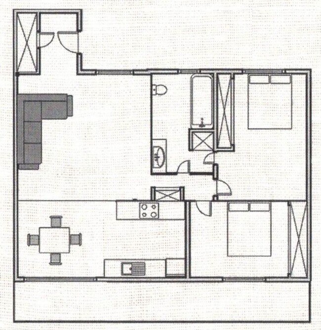 2 Bed 1 Bath floor plan