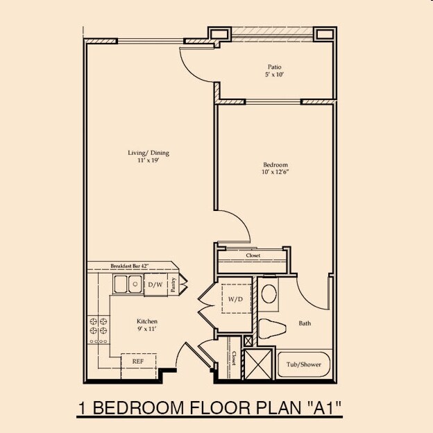 1BR - 1BA 240 floor plan
