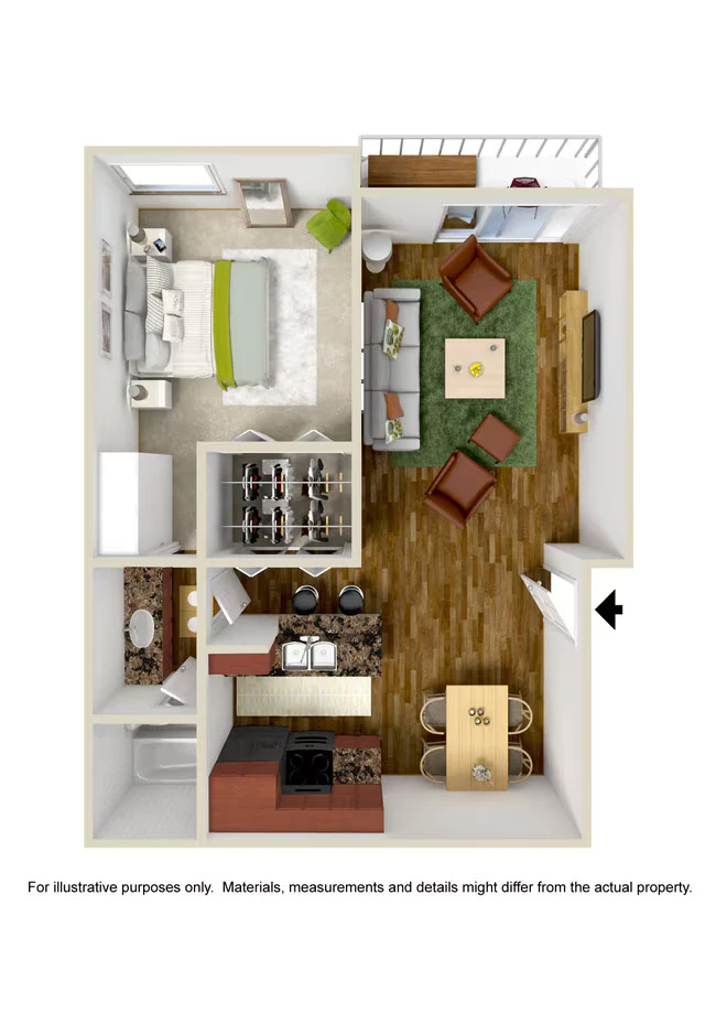 1 Bedroom 1 Bath 120 floor plan