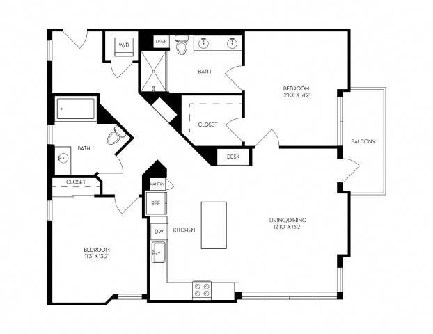 Vora Lux 2x2-2C, 1288 SF 501 floor plan