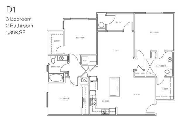 D1 Three Bedroom 08-211 floor plan