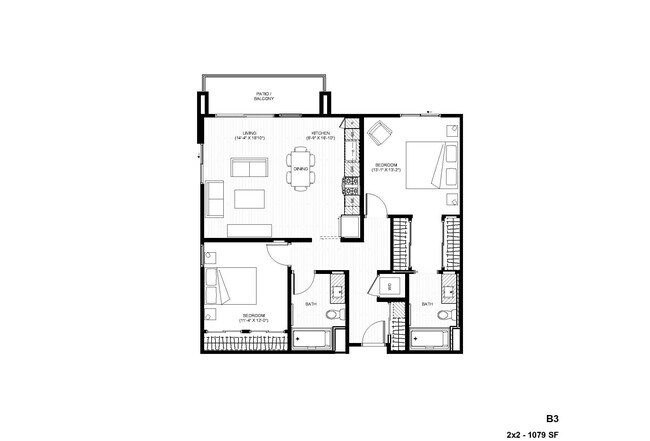 B3 2x2 539 floor plan
