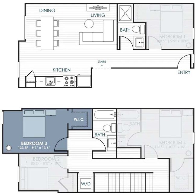 4-Bedroom CoLiving Rowhome: Bedroom 3 & Private... 203-3 floor plan