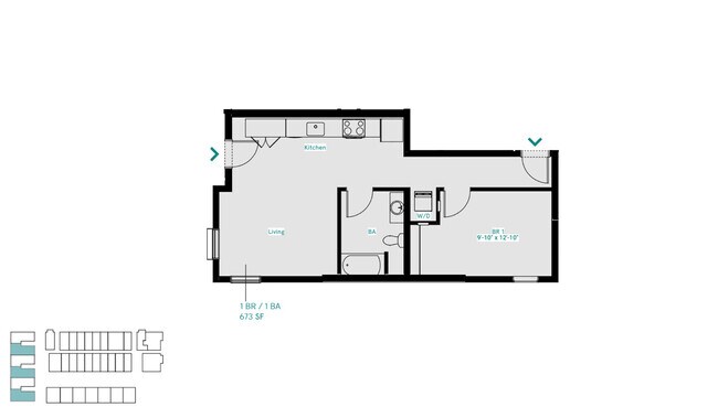 1-Bedroom 1-Bathroom Traditional Rowhome 105 floor plan