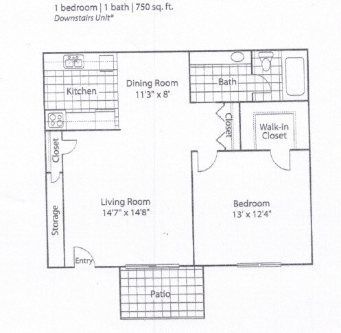 1+1 Downstairs B-05 floor plan