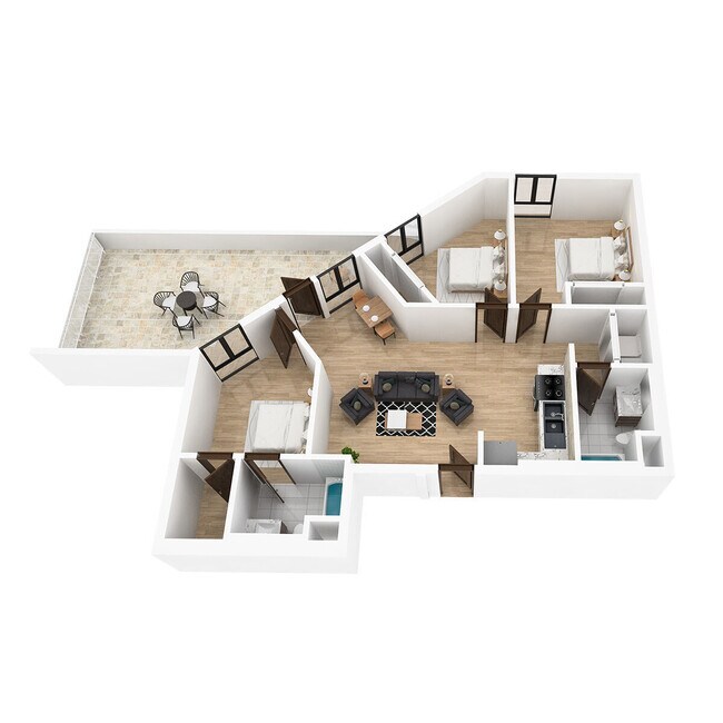 3BD, 2BTH A 213 floor plan