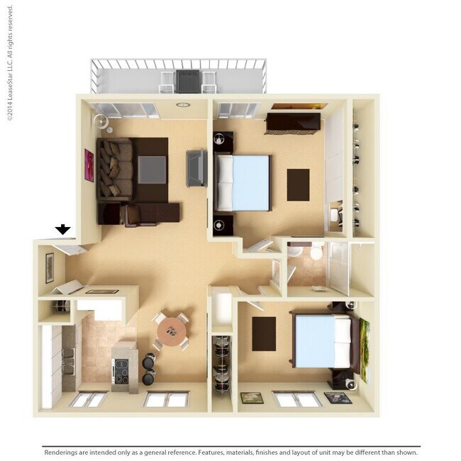 Medium 2 Bed 1 Bath 233 floor plan