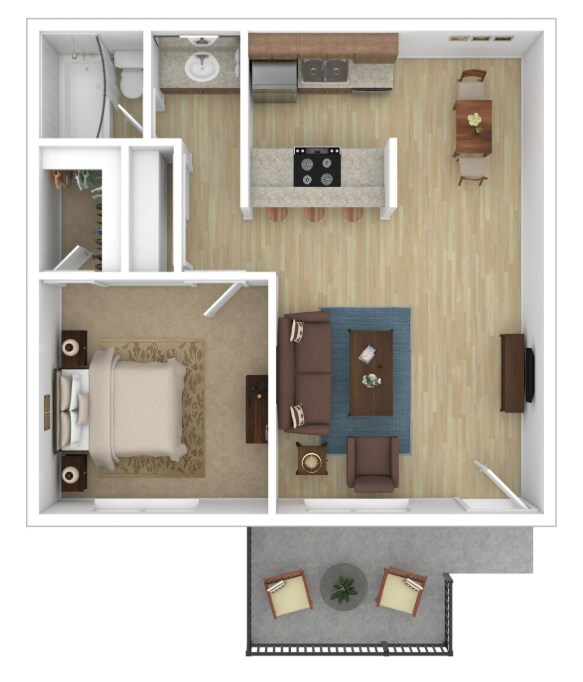 1 BR, 1 BA 1-16 1-16 floor plan