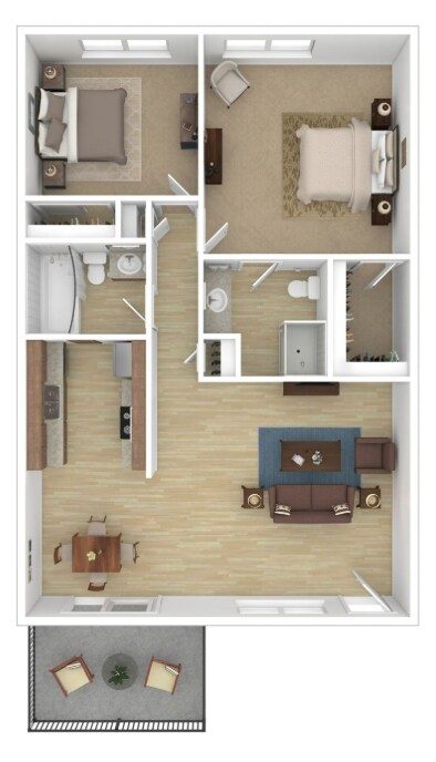 2 Beds, 2 Baths Model 5-70 floor plan