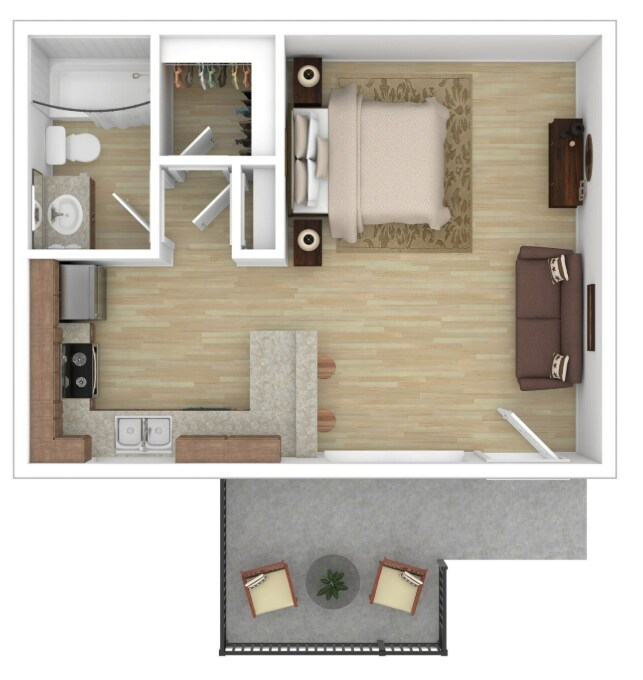Studio, 1 Bath Model 8-120 floor plan