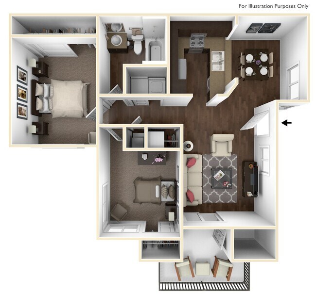 2 Bed 1 Bath 186 floor plan