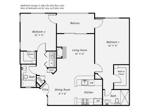 2 Beds • 2 Bath 003-2046 floor plan