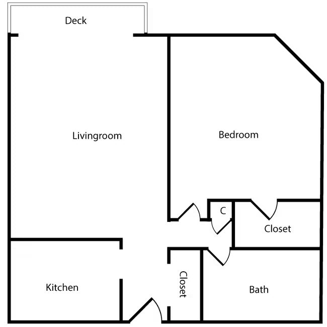 1 Bed, 1 Bath C floor plan
