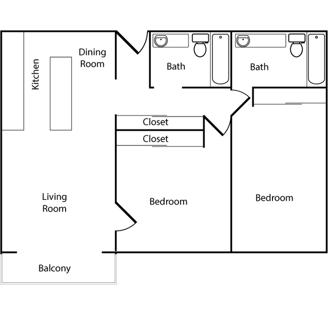 2 Bed, 2 Bath B floor plan