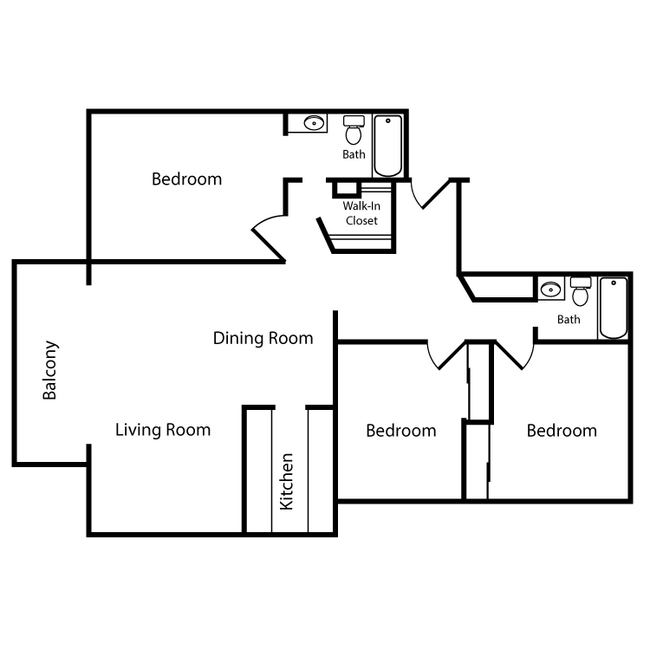 3 Bed, 2 Bath D floor plan