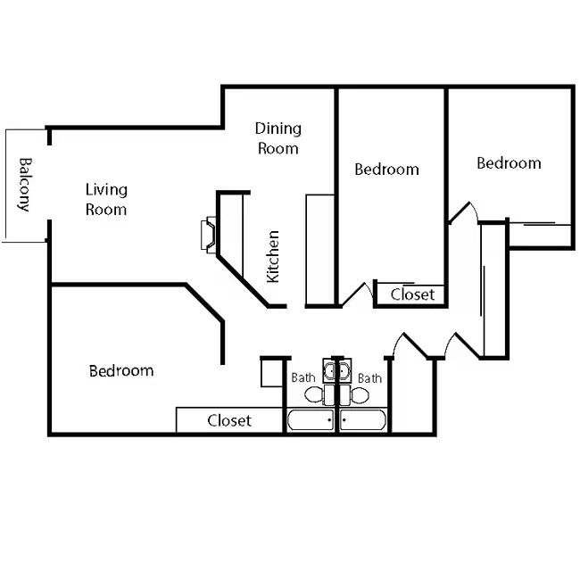 3 Bed, 2 Bath C floor plan
