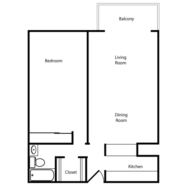 1 Bed, 1 Bath A floor plan