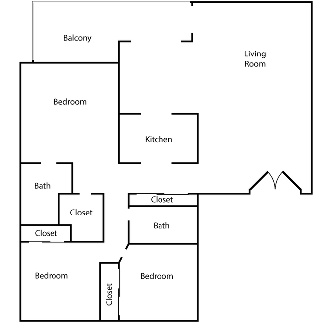3 Bed, 2 Bath B floor plan
