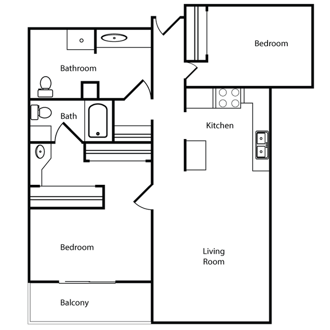 2 Bed, 2 Bath A floor plan