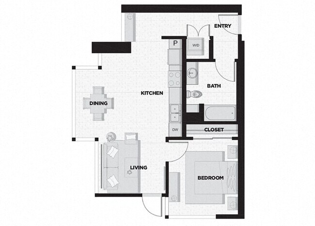 1 Bed - 1 Bath N1 414 floor plan