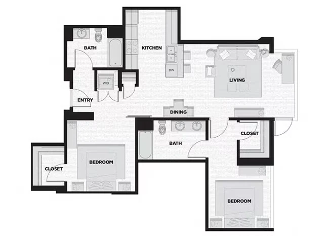 2 Bed - 2 Bath G1B 207 floor plan