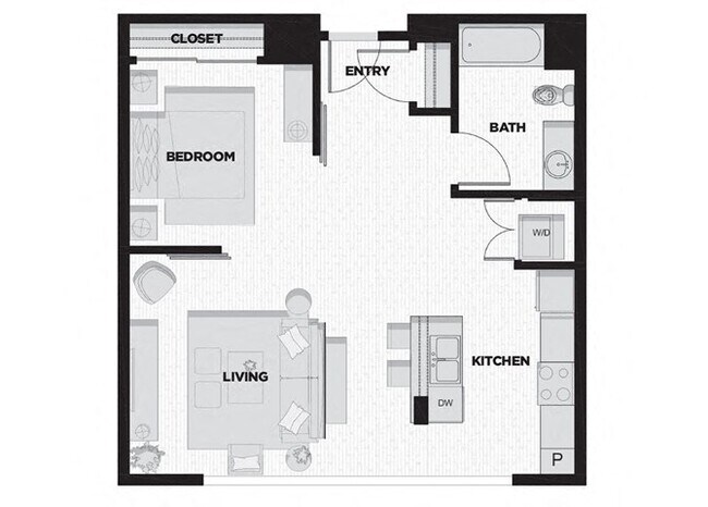 1 Bed - 1 Bath K1 410 floor plan