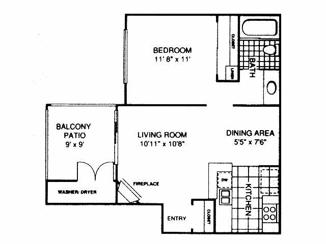 1x1 floor plan