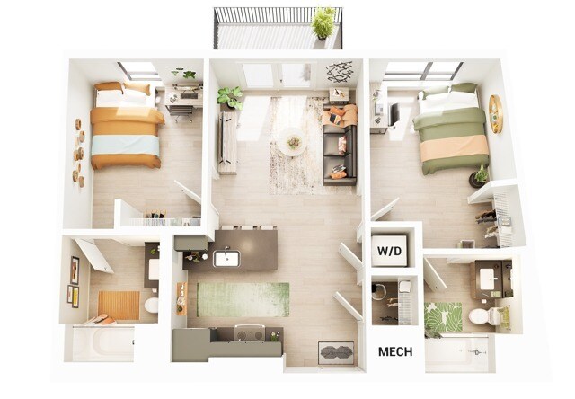 B3 Private Bedroom - Courtyard View floor plan