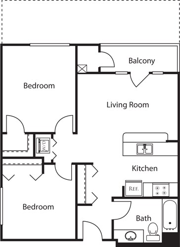 2-Bed/1-bath floor plan