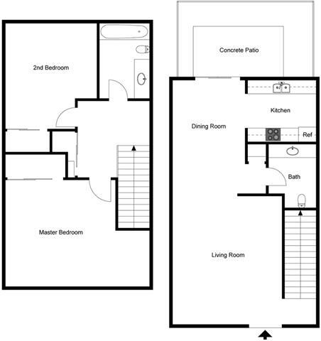 2 Bedroom 1.5 Bath Townhouse 47 floor plan