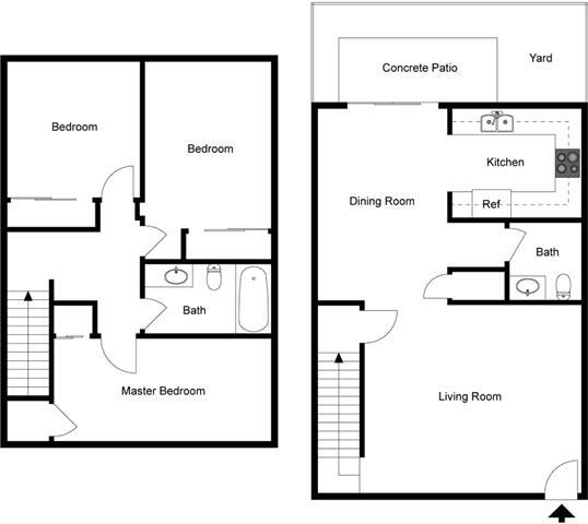 3 Bedroom 1.5 Bath Townhouse 46 floor plan