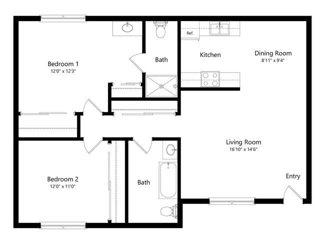 2Bedroom 2Bath 0615 floor plan