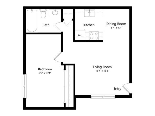 1 Bedroom 1 Bath 702 SQ. FT. 0811 floor plan