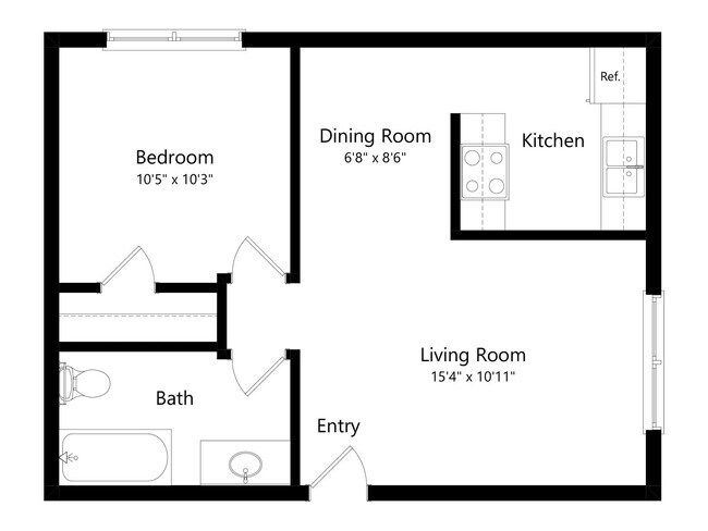 1 Bedroom 1 Bath 663 SQ. FT. 0212 floor plan