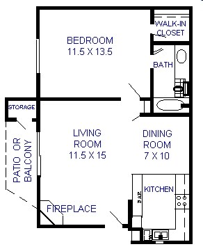 1 BR/1 BA floor plan