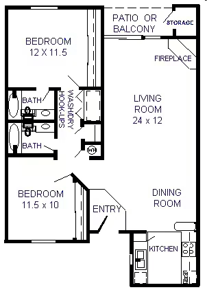 2 BR/2 BA floor plan
