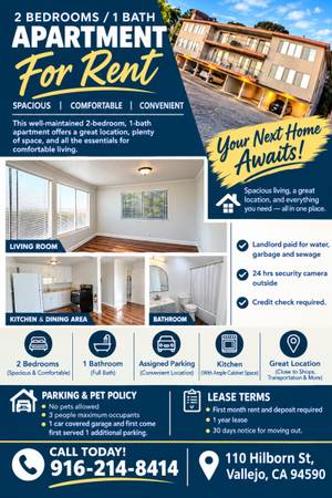 2BR/1BA Apartment on Hilborn St Vallejo · Vallejo
