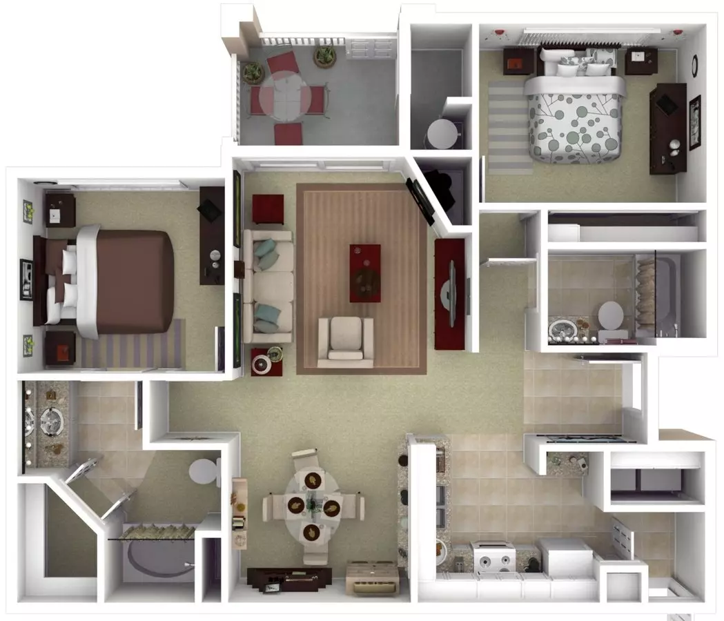 2 Beds • 2 Bath 0523 floor plan